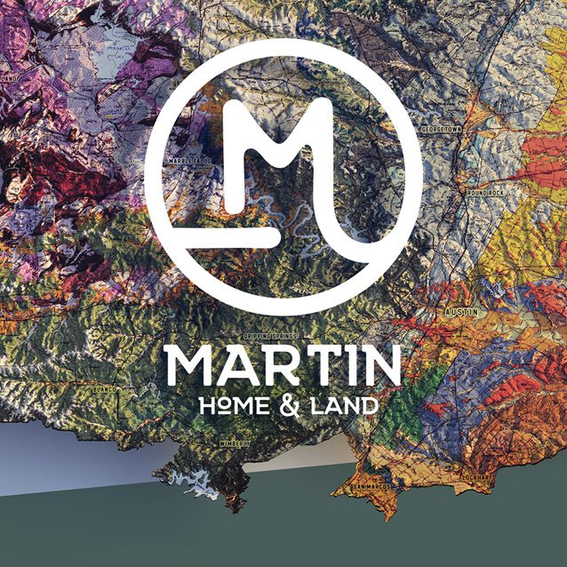 Martin Home And Land logo on a map of the Austin Texas area